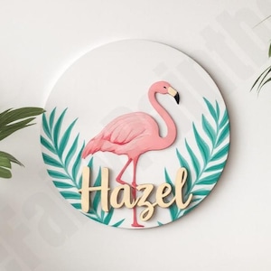 Flamingo Baby Room Sign, Tropical Nursery Room Wall Art, Bird Decor, Flamingo Home Decoration, Beach Tropics Baby Room Decorative Sign