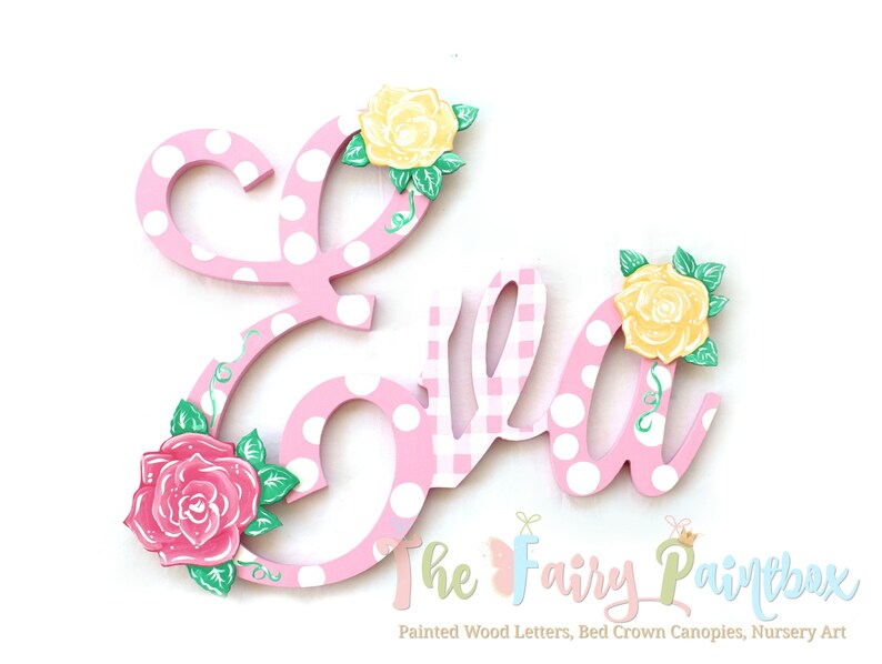 Gingham Rose Nursery Wall Painted Letters Pink Monogram Wall Etsy