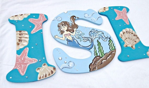 aqua mermaid painted letters mermaid nursery letters girls etsy