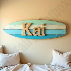 Surfboard Nursery Room Sign, Baby Name Wall Art, Unique Baby Gift, Surfing Kids Decoration, Ocean Decorative Sign, Surf Theme Bedroom Decor
