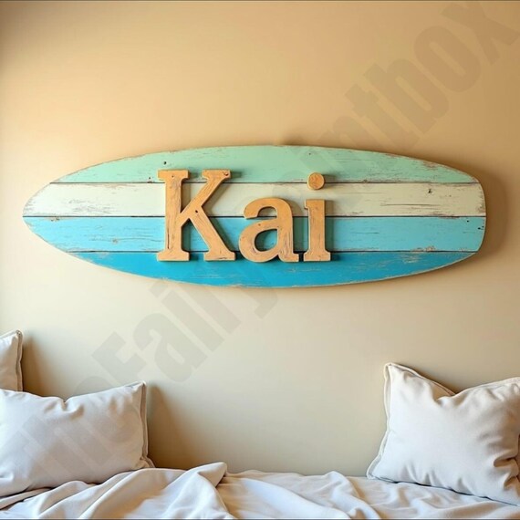 Letrero de tabla de surf para habitación infantil, arte mural con