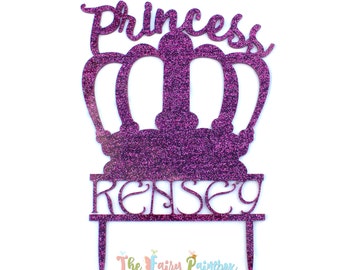 Purple Glitter Princess Cake Topper Princess Crown Cake Decoration Royal Party Cake Topper Princess Birthday Centerpiece, Princess Party