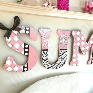 Girls Room Painted Wood Letters, Zebra Stripe Wall Decor, Princess Wall Decor, Girls Nursery Room Wall Letters, Baby Girl Baby Name Sign 画像 1