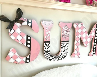 Girls Room Painted Wood Letters, Zebra Stripe Wall Decor, Princess Wall Decor, Girls Nursery Room Wall Letters, Baby Girl Baby Name Sign