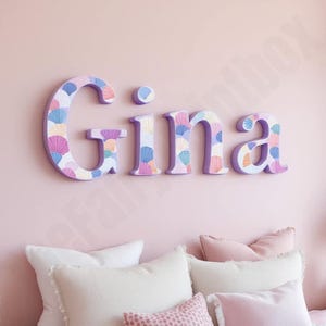 Seashell Wooden Wall Letters, Nautical Baby Name Sign, Baby Girl Nursery Decor, Nautical Kids Room Theme, Shell Wall Art Baby Room Sign