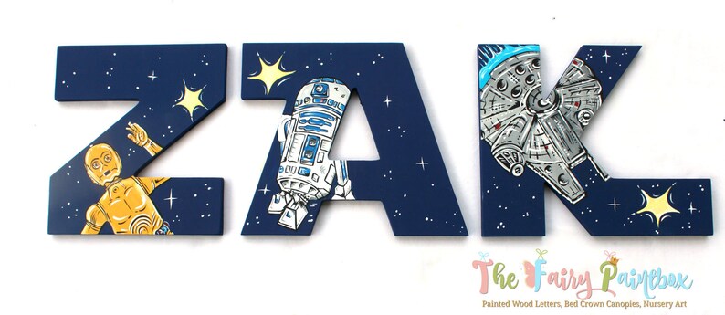 Star Jedi Space Wars geschilderde letters, Navy Star Jedi geschilderde letters, Sci-Fi geschilderde letters, Star Jedi Space kwekerij gepersonaliseerde babynaam afbeelding 2