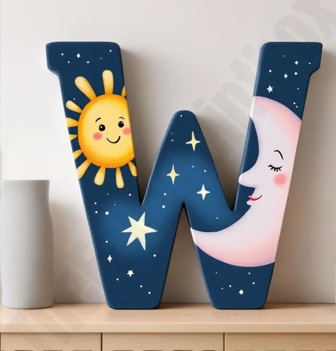 Sun & Moon Painted Letters, Celestial Monogram Gift, Baby Shower Sign ...