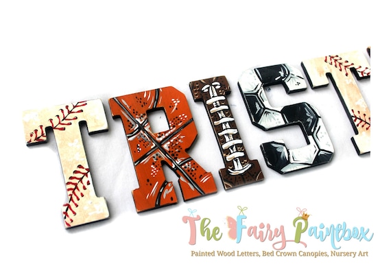 Vintage Sports Painted Letters Baseball Nursery Image 0