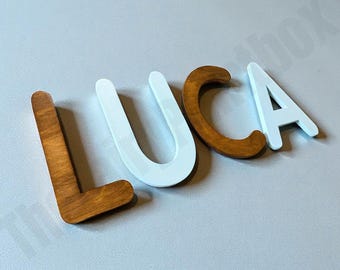 Light Blue Walnut Stained Wood Letters, Boys Bedroom Wall Decoration, Wood Letters, Personalized Baby Gift, Nursery Sign, Kids Room Decor