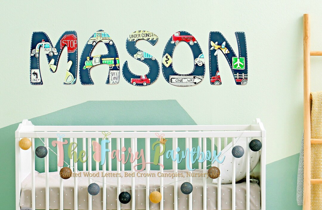 Automobile Nursery Wall Painted Letters Cars Wall Hanging Etsy