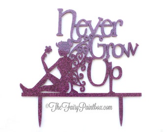Purple Glitter Fairy Cake Topper, Never Grow Up Cake Decoration, Peter Pan Party Cake Topper, Fairy Birthday Centerpiece, Fairy Party Decor