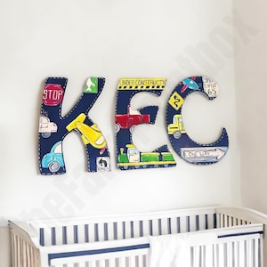 Trains Planes Automobile Painted Wall Letters, Unique Baby Gift, Airplane Baby Shower Sign, Travel Nursery Room Theme Wall Art Wood Letters