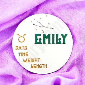 Star Sign Birth Stat Announcement Sign - Celestial Baby Wooden Newborn Photo Prop - Zodiac Baby Name Sign - Constellation Name Reveal Sign