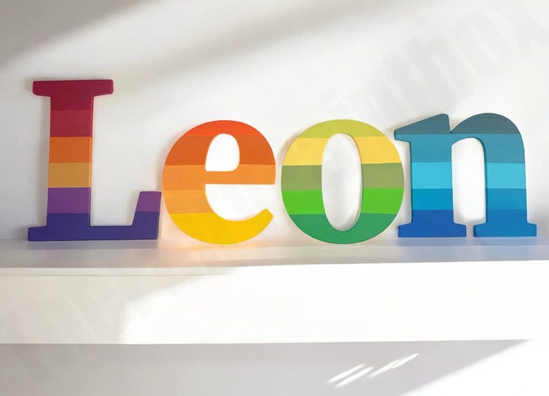 Leon Letters Color Wheel Painted Wood Letters, Art Stripe Baby Room Letters, Art ...