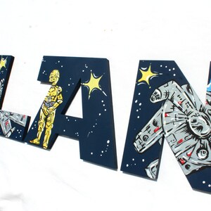 Star Jedi Space Wars geschilderde letters, Navy Star Jedi geschilderde letters, Sci-Fi geschilderde letters, Star Jedi Space kwekerij gepersonaliseerde babynaam afbeelding 7