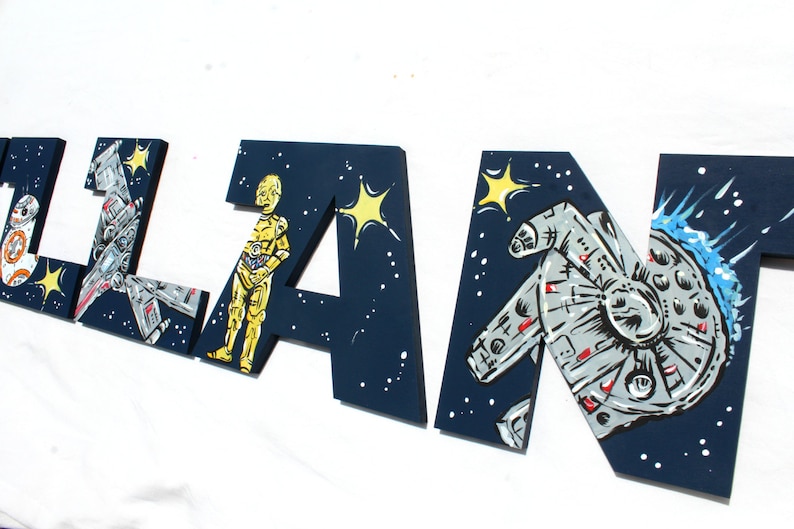 Star Jedi Space Wars geschilderde letters, Navy Star Jedi geschilderde letters, Sci-Fi geschilderde letters, Star Jedi Space kwekerij gepersonaliseerde babynaam afbeelding 7