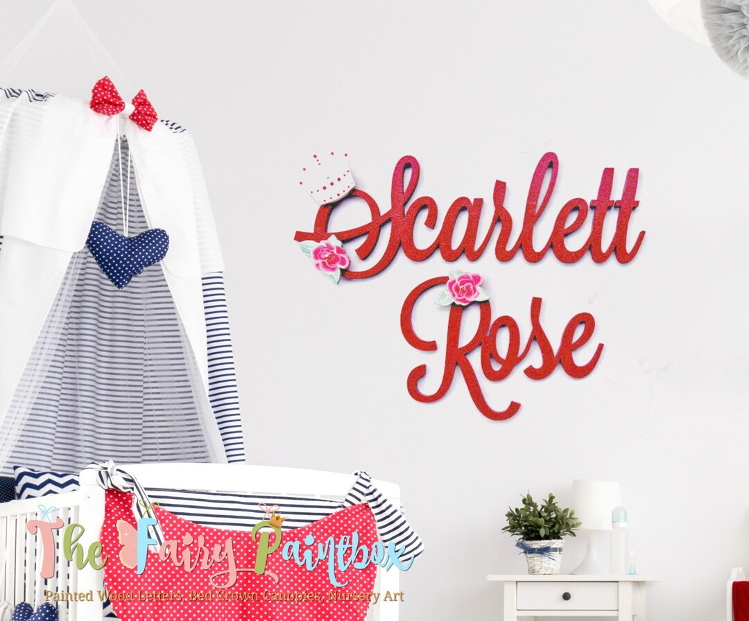 Rose Nursery Wall Painted Letters Rose Wall Hanging Letters Baby Crown ...