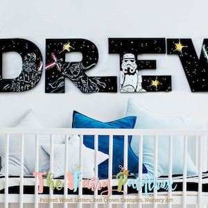 Star Jedi Space Wars Cartas pintadas, Black Star Jedi Cartas pintadas, Letras pintadas de ciencia ficción Star Jedi Space Nursery Nombre personalizado del bebé