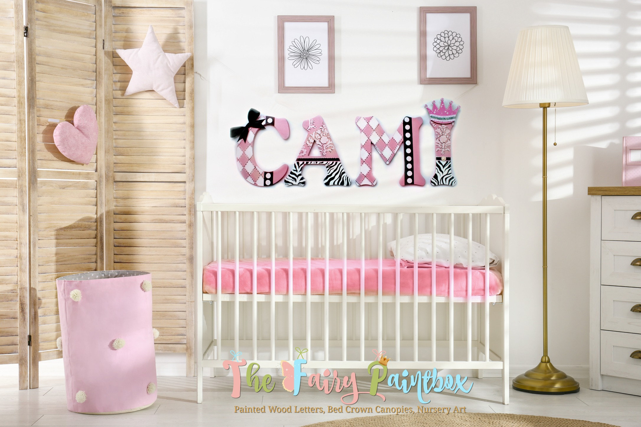 Girls Room Painted Wood Letters, Zebra Stripe Wall Decor, Princess