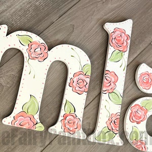 Rose Garden Nursery Room Painted Letters - Roses Kids Room Painted Wall Letters - Garden Nursery Room Wall Hanging - Floral Rose Baby Decor