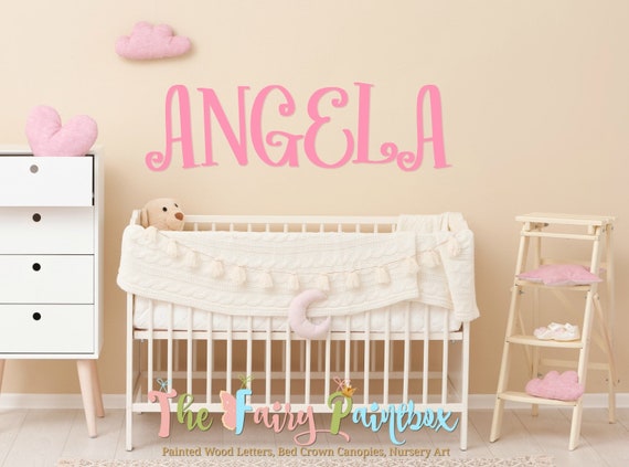 Pink Painted Wood Wall Letters Pink Baby Nursery Room Hanging Decor  Letters Above Pink Crib Bedding Lettering Decor Pink Wood Letters