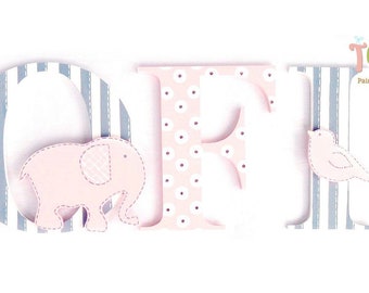 Pink Elephant Painted Wall Letters - Elephant Nursery Room Letters - Elephant Baby Name Letters - Pink Painted Wood Letters