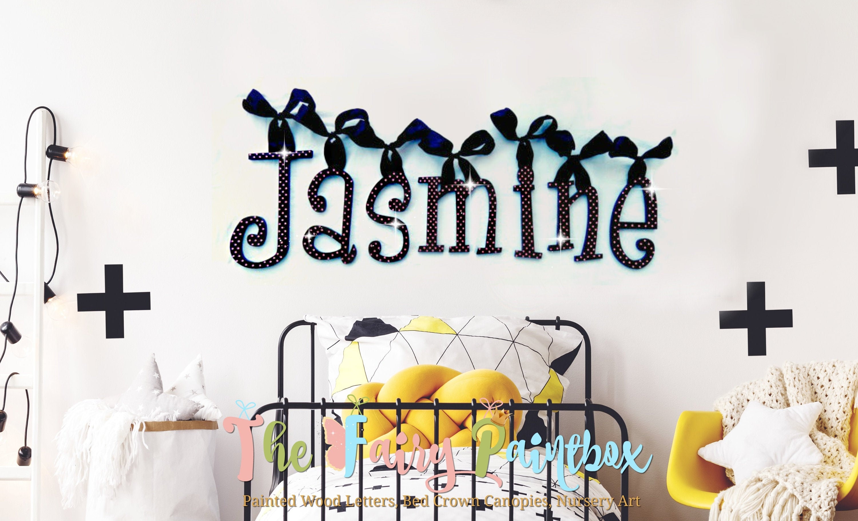 Sparkle Black Nursery Room Monogram Decor - Kids Room Painted Wall Letters  - Girls Nursery Room Hanging Letters - Baby Name Room Decor - Etsy, image size:3000x1822