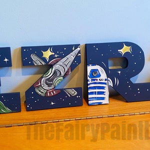 Star Jedi Space Wars geschilderde letters, Navy Star Jedi geschilderde letters, Sci-Fi geschilderde letters, Star Jedi Space kwekerij gepersonaliseerde babynaam afbeelding 8