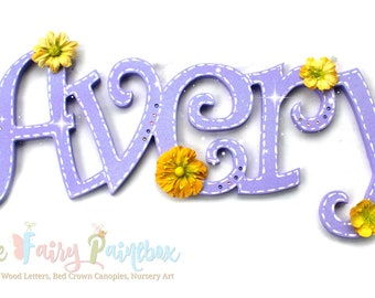 Shimmer Purple Painted Wood Letters - Sparkle Floral Nursery Room Letters - Purple Wooden Letters - Girls Nursery Room Painted Wall Letters