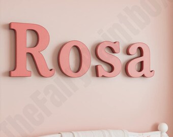 Lettres murales pour bébé rose corail, lettres en bois roses, décoration murale moderne pour chambre de bébé, lettres personnalisées pour enfants, cadeau bébé fille, décoration de chambre de bébé avec plaque prénom