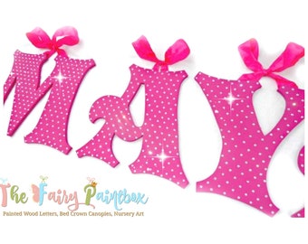 Sparkle Fuchsia Wall Letter Sign - crystal Crystal Pink Painted Letters - Shimmer Pink Nursery Letters - Baby Name Sign - Wood Letters