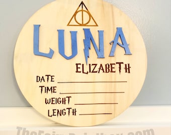 Wizard Birth Announcement Sign - Wizard Baby Wooden Newborn Photo Prop - Personalized Wizard Name Sign - Baby Name Reveal Sign