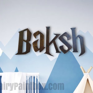 Wizard Academy Dark Stained Wood Wall Letters - Lightning Wooden Wall Letters - Wizard Bedding Crib Décor Letters - Wizard Baby Name Sign