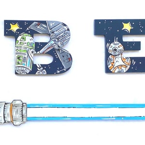 Star Jedi Space Wars geschilderde letters, Navy Star Jedi geschilderde letters, Sci-Fi geschilderde letters, Star Jedi Space kwekerij gepersonaliseerde babynaam afbeelding 4