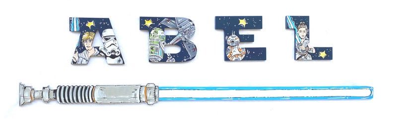 Star Jedi Space Wars Painted Letters, Navy Star Jedi Painted Letters, Sci-Fi Painted Letters, Star Jedi Space Nursery Personalized Baby Name image 4