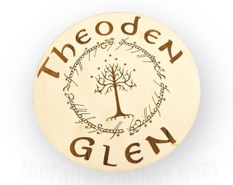 Gondor Tree One Ring Baby Name Sign - Middle Earth Newborn Photo Prop Disc - Engraved Tree Fantasy Baby Name Plaque - Baby Name Reveal Sign