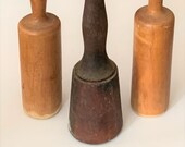 Vintage set of 3 pestles - wood - wooden - primitive kitchenware - wooden mashers