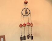 Vintage wind chime - metal bells and wood balls - 24 quot long