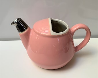 Vintage pink ceramic teapot - SMALL - chrome spout