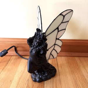 Vintage art deco lamp - bronze angel with stained glass wings