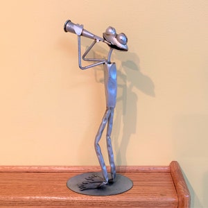 Vintage frog sculpture - metal - over 13&quot; tall - hand made