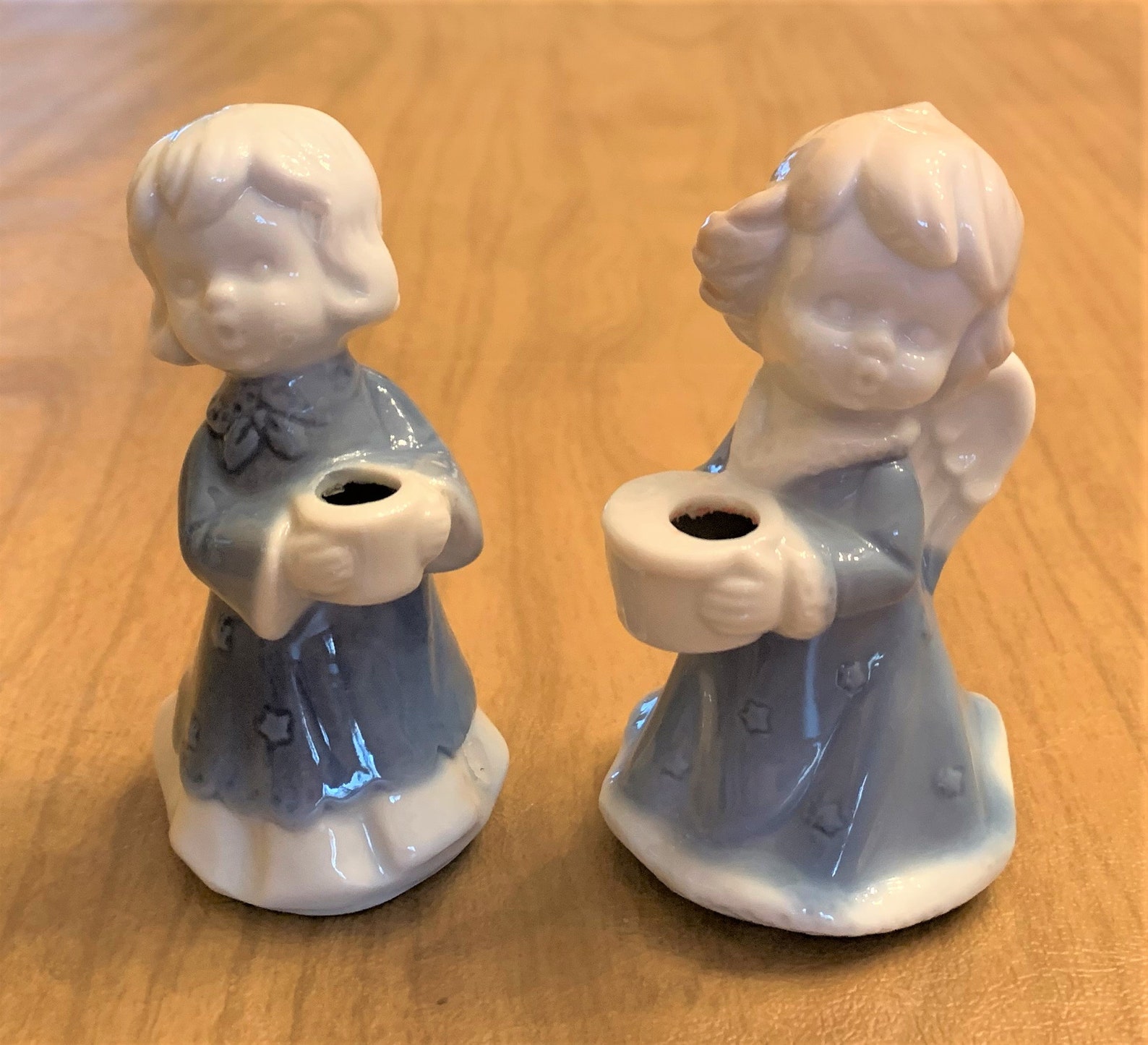 Vintage porcelain candle holders angel girl blue white Etsy