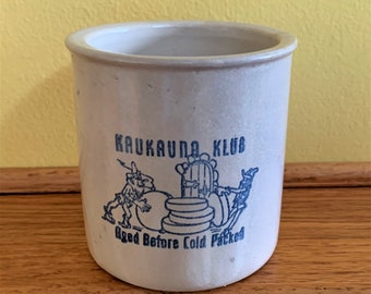 Kaukauna Klub Appetizer Crock / Small Farmhouse Stoneware Crock W/ Wire  Bale / Appetizer Sala Dessert Crock 