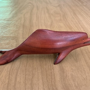 Vintage carved wood whale figurine - teak wood - 8 1/4&quot; long