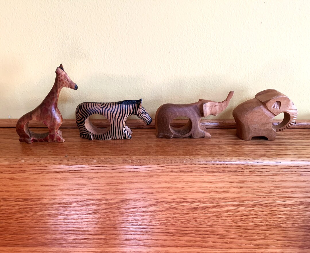 Vintage Wood Animal Napkin Rings Safari Animals Giraffe Etsy