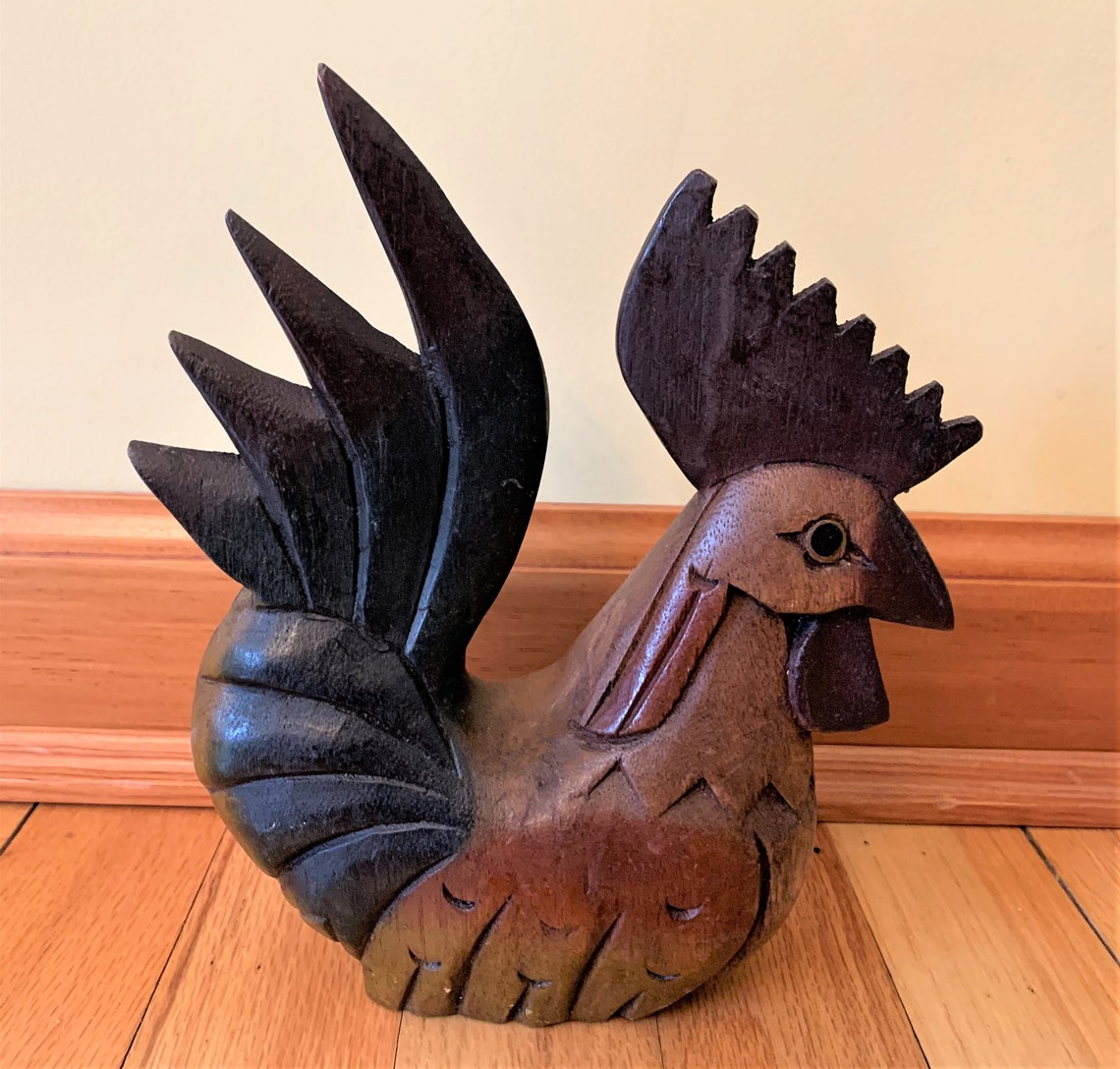 Vintage wood folk art wood rooster wooden painted rooster Etsy