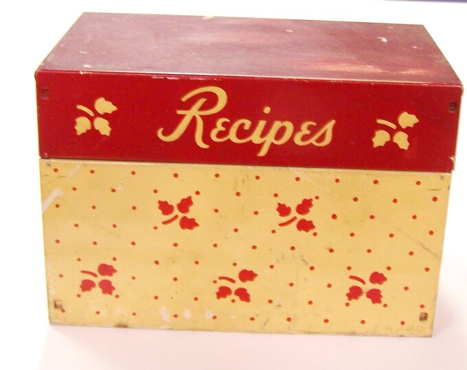 Vintage Tin Recipe Box Full of Recipes Red Yellow Etsy