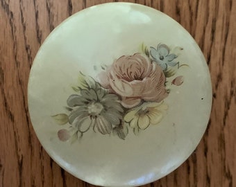 Vintage alabaster trinket box - SMALL - ring box - floral roses - 2 1/2" in diameter - 2" tall