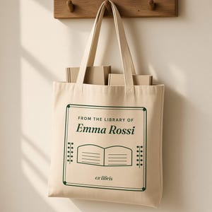 From the Library of Tote Bag, Personalized Ex Libris Book Bag with Name, Custom Library Tote, Book Lover Gift for Reader