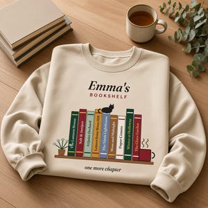Custom Bookshelf Sweatshirt with Your Book Titles, Personalized Book Lover Crewneck, Bookish Gift for Reader, Book Club